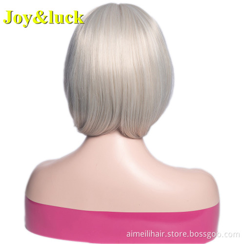 Wholesale Women's Bob Wigs With Bangs Middle Part Adjustable Band Scalp Natural Straight Short Bob Cut Wig Synthetic Hair Wigs